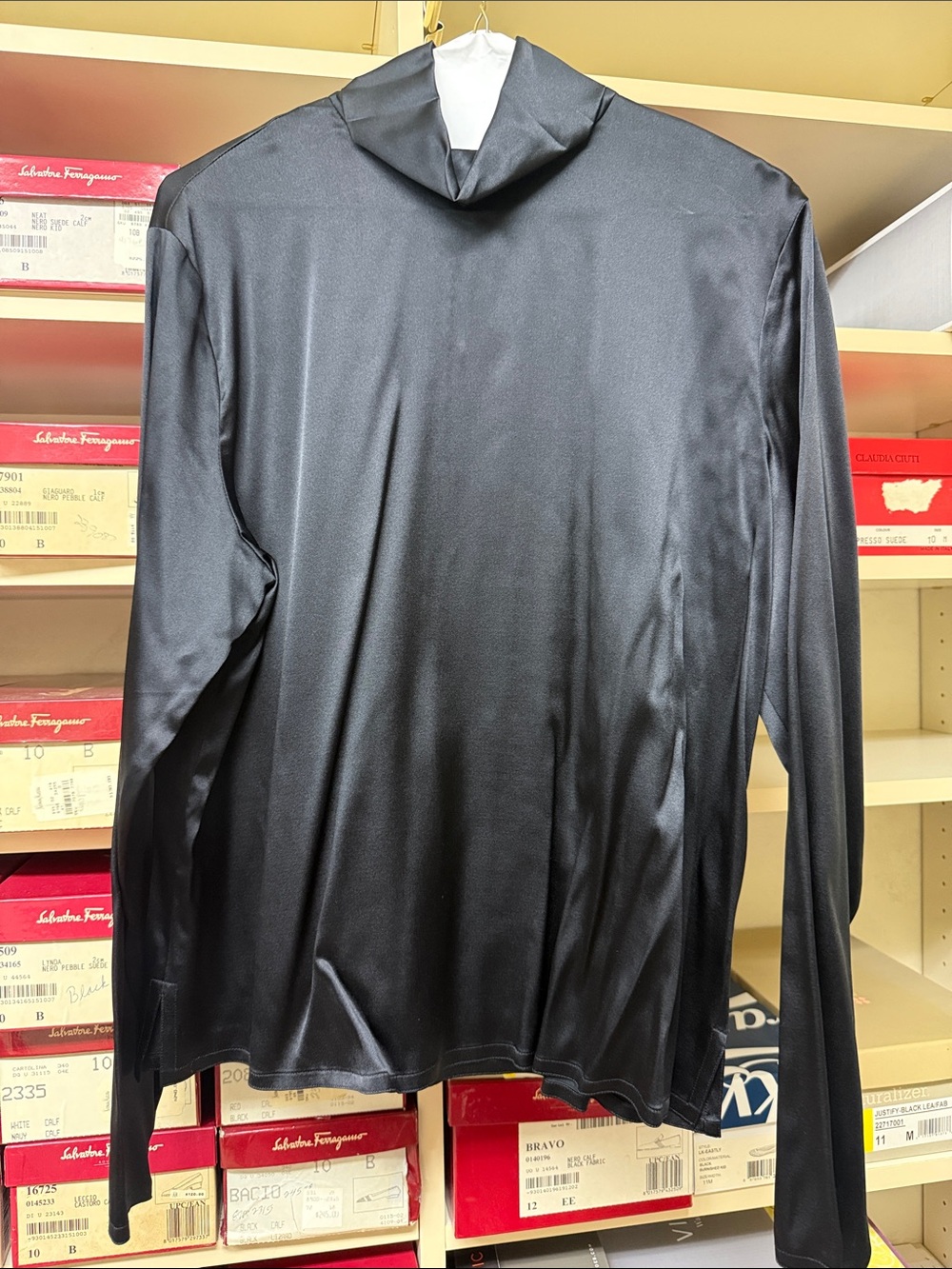 Ellen Tracy Black silk blend High-Neck Long Sleeve Top
